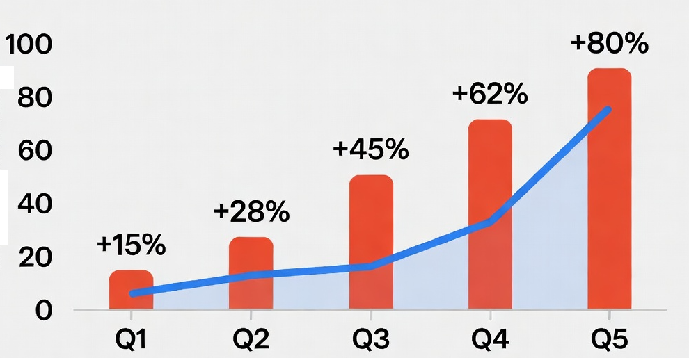 Chart showing quarterly cost increases from 15 to 80 percent